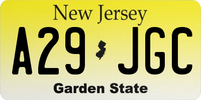 NJ license plate A29JGC