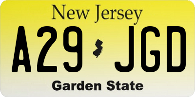 NJ license plate A29JGD