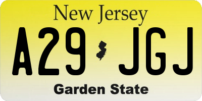 NJ license plate A29JGJ