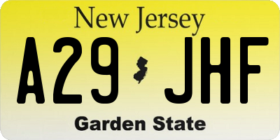 NJ license plate A29JHF