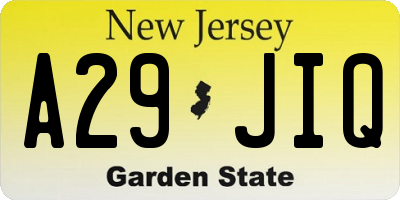 NJ license plate A29JIQ