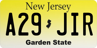 NJ license plate A29JIR