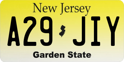 NJ license plate A29JIY