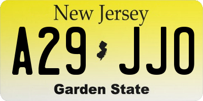 NJ license plate A29JJO