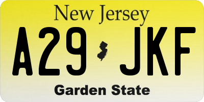 NJ license plate A29JKF