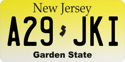 NJ license plate A29JKI