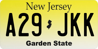 NJ license plate A29JKK