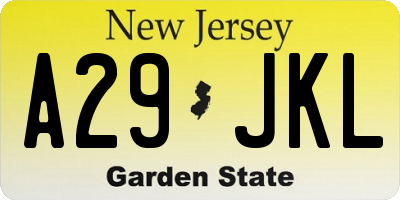 NJ license plate A29JKL