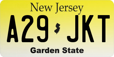 NJ license plate A29JKT