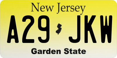 NJ license plate A29JKW