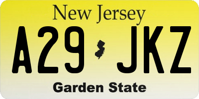 NJ license plate A29JKZ