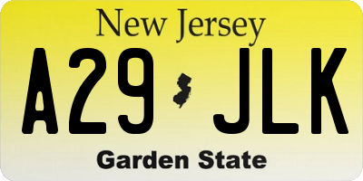 NJ license plate A29JLK
