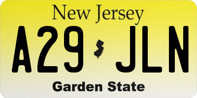 NJ license plate A29JLN