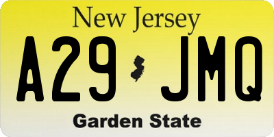 NJ license plate A29JMQ