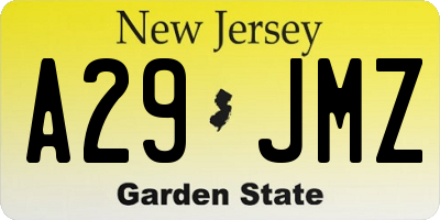 NJ license plate A29JMZ