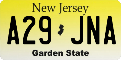NJ license plate A29JNA