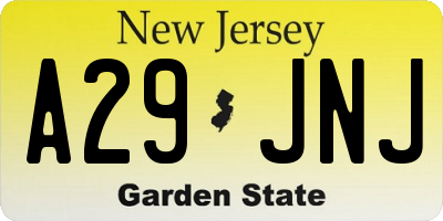 NJ license plate A29JNJ
