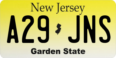 NJ license plate A29JNS
