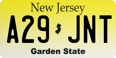 NJ license plate A29JNT