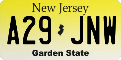 NJ license plate A29JNW