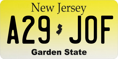 NJ license plate A29JOF