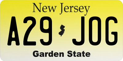 NJ license plate A29JOG