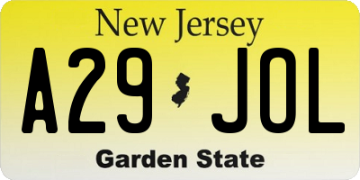 NJ license plate A29JOL