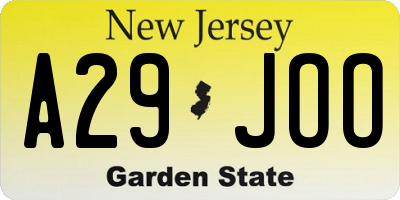 NJ license plate A29JOO