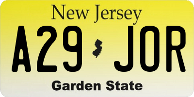 NJ license plate A29JOR