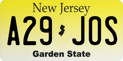 NJ license plate A29JOS