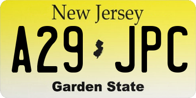 NJ license plate A29JPC