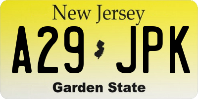 NJ license plate A29JPK