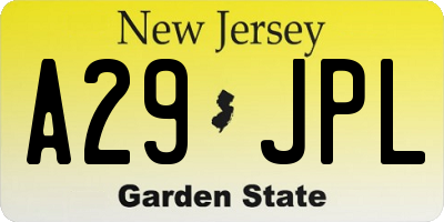 NJ license plate A29JPL