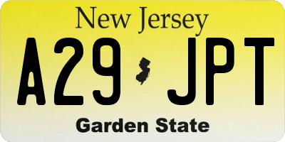 NJ license plate A29JPT