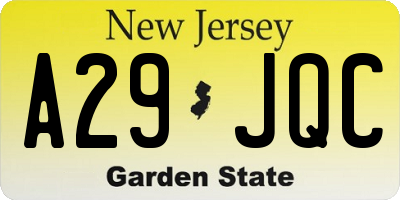NJ license plate A29JQC