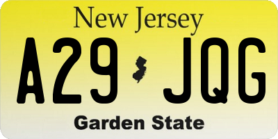 NJ license plate A29JQG