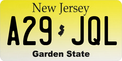 NJ license plate A29JQL