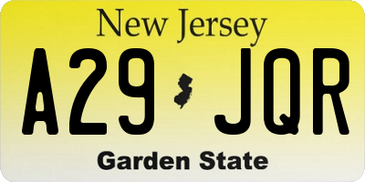 NJ license plate A29JQR