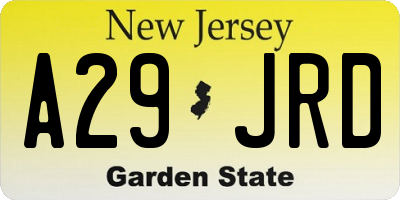 NJ license plate A29JRD