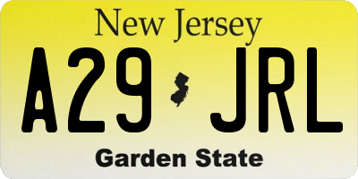 NJ license plate A29JRL