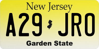 NJ license plate A29JRO