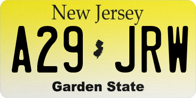 NJ license plate A29JRW