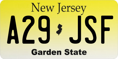 NJ license plate A29JSF