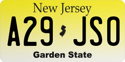 NJ license plate A29JSO