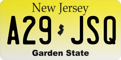 NJ license plate A29JSQ