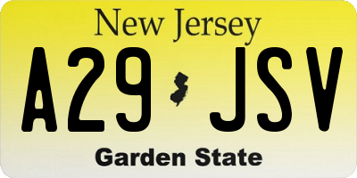 NJ license plate A29JSV