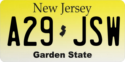 NJ license plate A29JSW