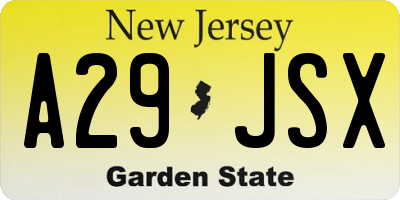 NJ license plate A29JSX