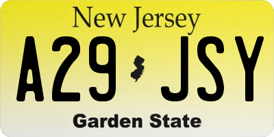 NJ license plate A29JSY