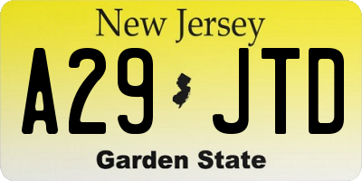 NJ license plate A29JTD